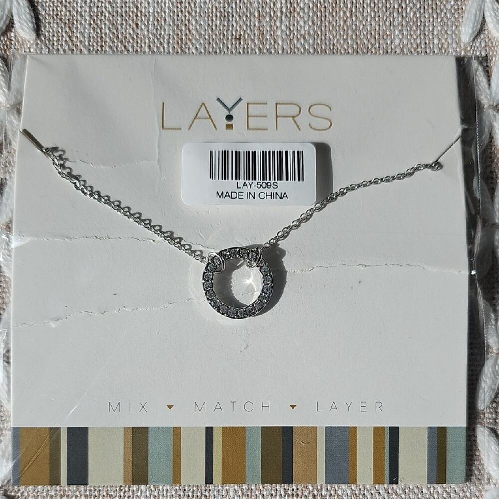 Layers Adjustable Necklace Womens NWT Silver Circle w/ Simulated Diamond Crystal